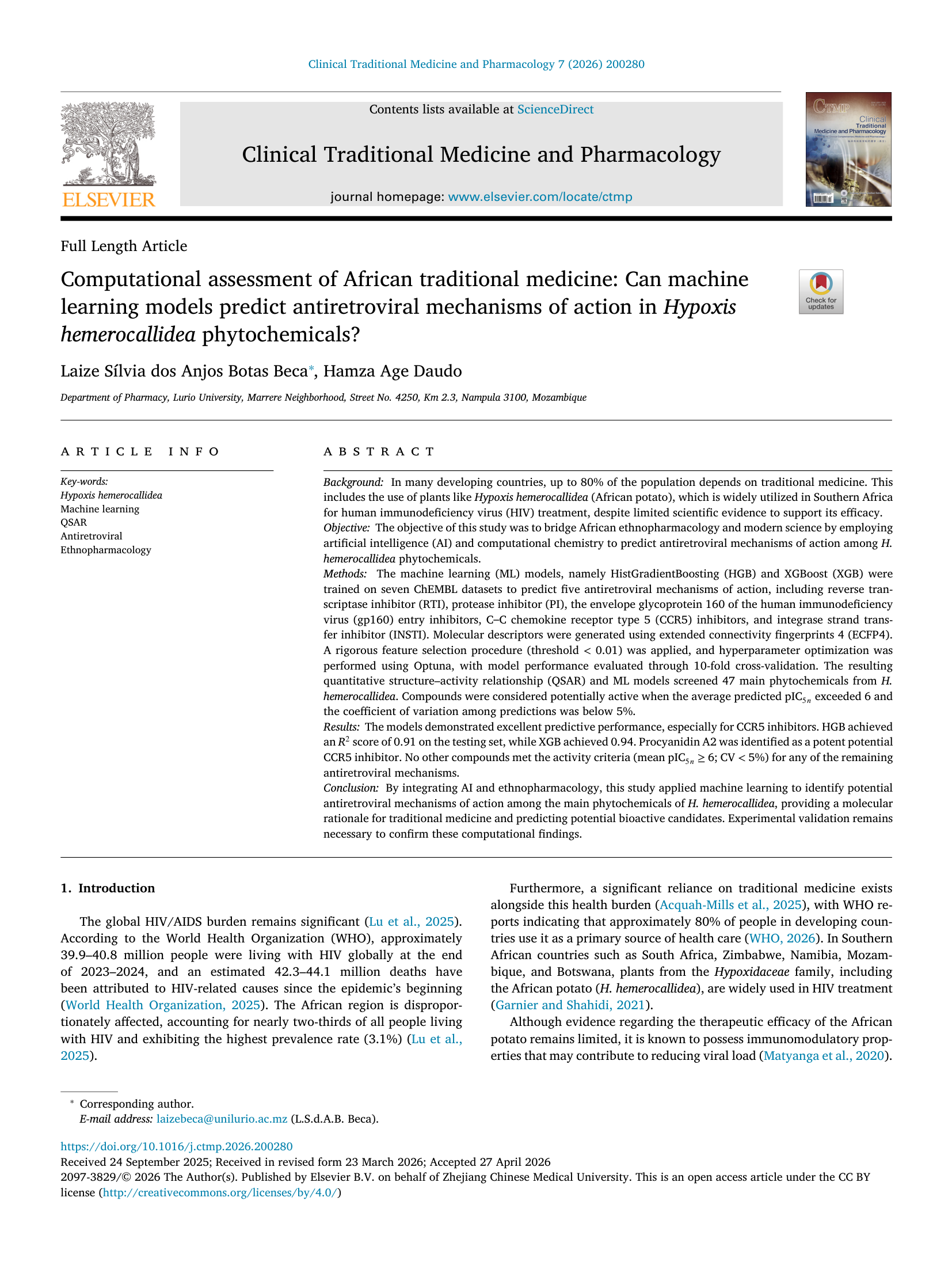 Página 1 do artigo publicado na ScienceDirect