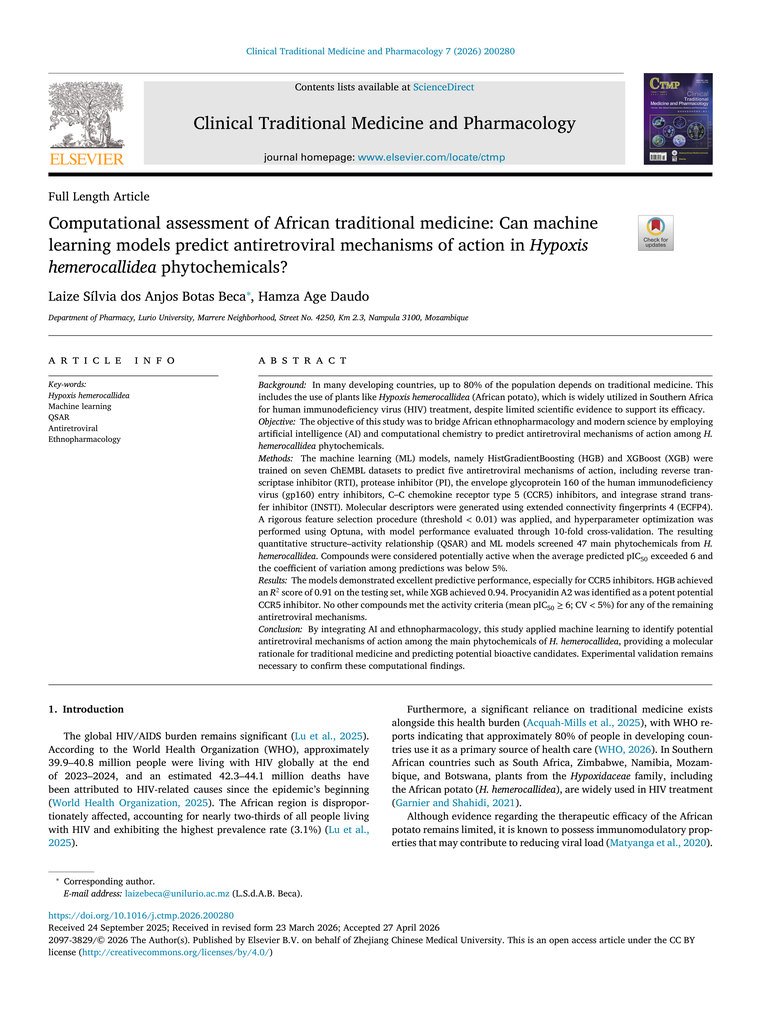 Primeira página do artigo sobre fitoquímicos de Hypoxis hemerocallidea